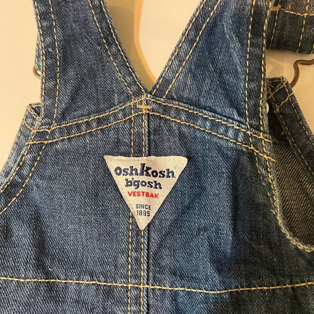 OshKosh B'gosh y2k Vintage Denim Skirtall Jumper Dress with Floral Details 9M - Picture 5 of 6
